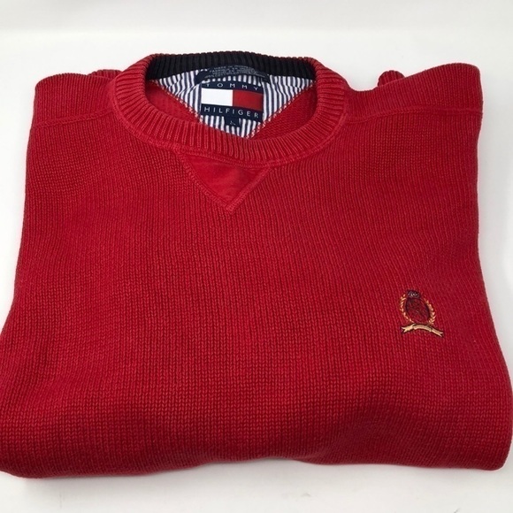 𝅺TOMMY Hilfiger Men's red pullover sweater size L - Picture 1 of 6